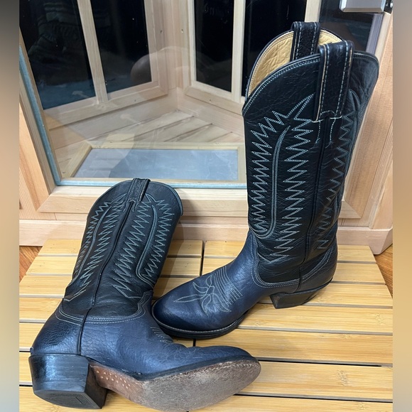 Bona Allen dark blue black Leather Cowboy Boots men’s 8 D - Picture 4 of 8